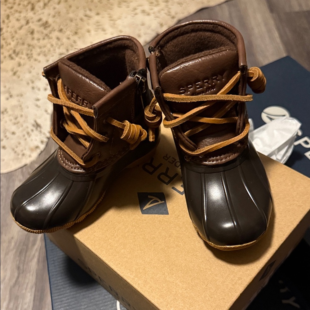 Sperry Saltwater Kids Dark Brown Boots NIB New in Box